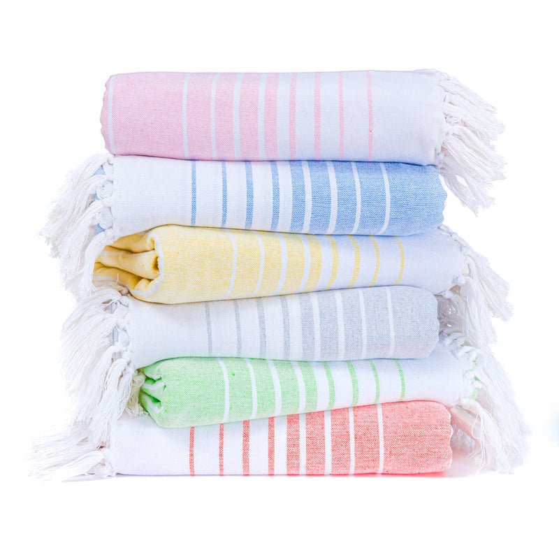 Native Fab Turkish Beach Towels - 6 Pack - Oversized 40"x71" - 100% Cotton, Lightweight, Thin, Quick Dry, Sand Free - Large Striped Towel for Adults, Travel, Bath, Swim, Camp - Multi 6 Colors - Image 1